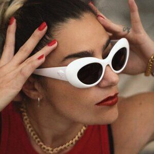 Versace VE4456U 314/1 Sunglasses White Oval Frame, Grey Lenses